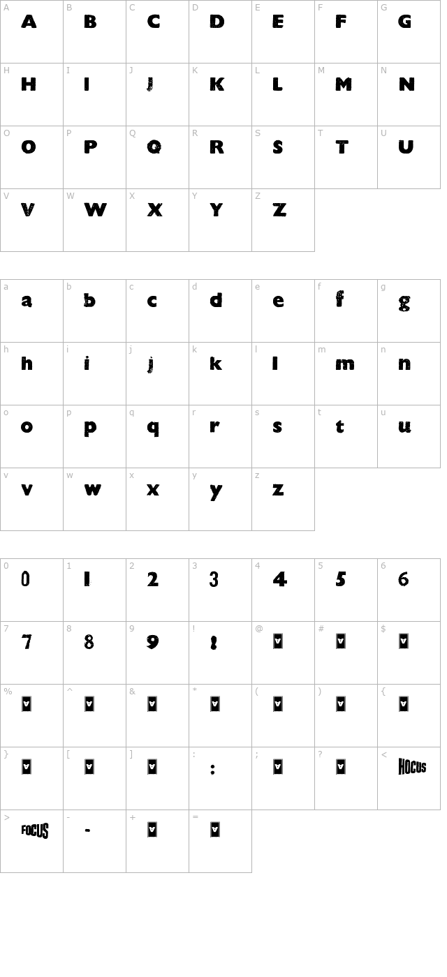 Hocus Focus character map