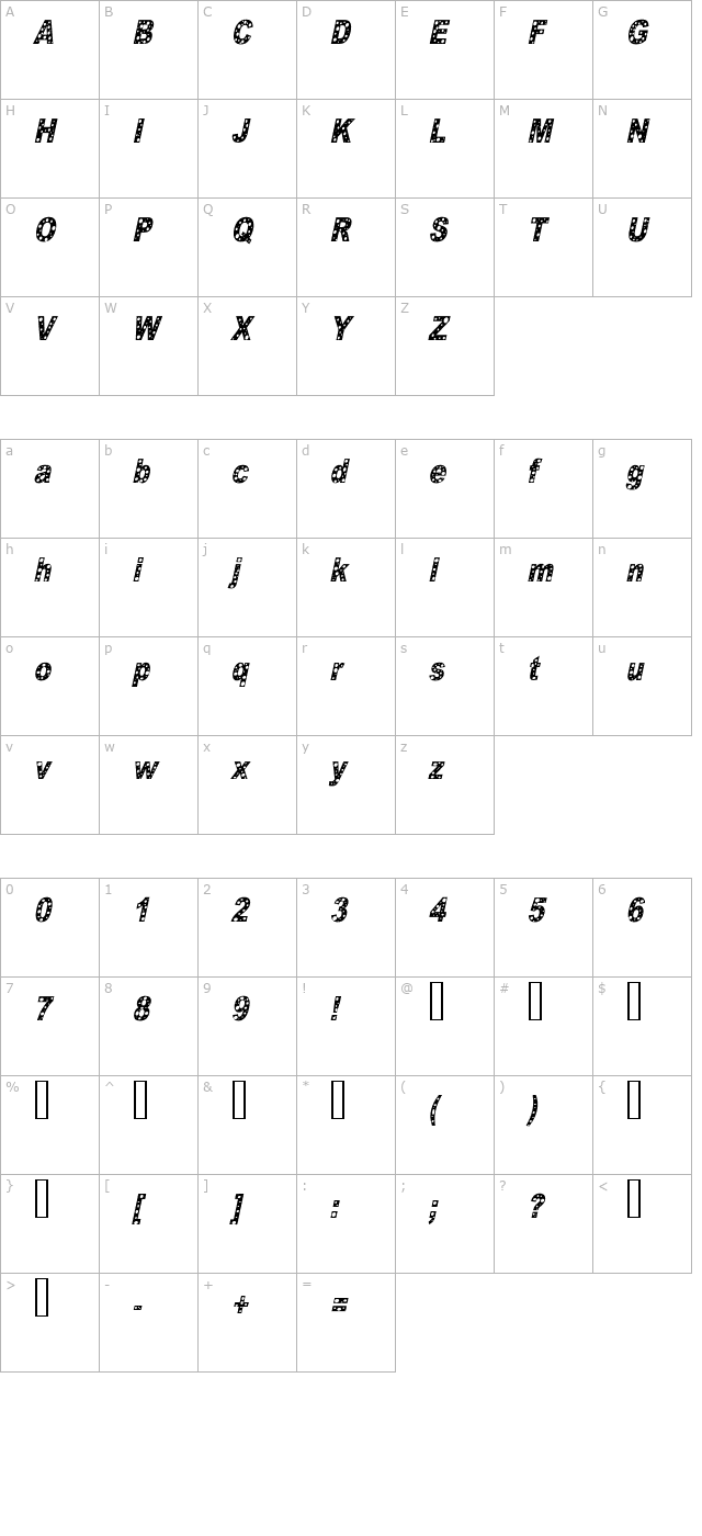 hole-2-cursive character map