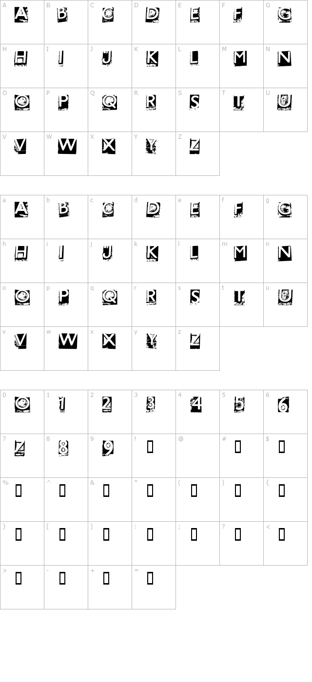 Hot Metal character map