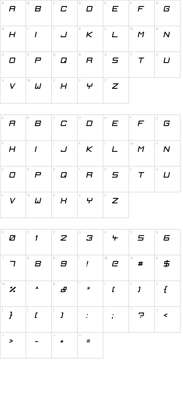 Ignis et Glacies Sharp Italic character map