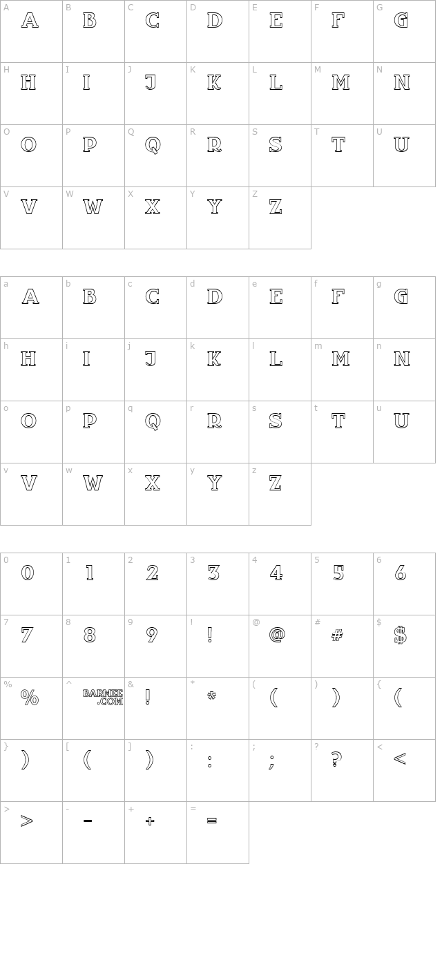 infantylout character map