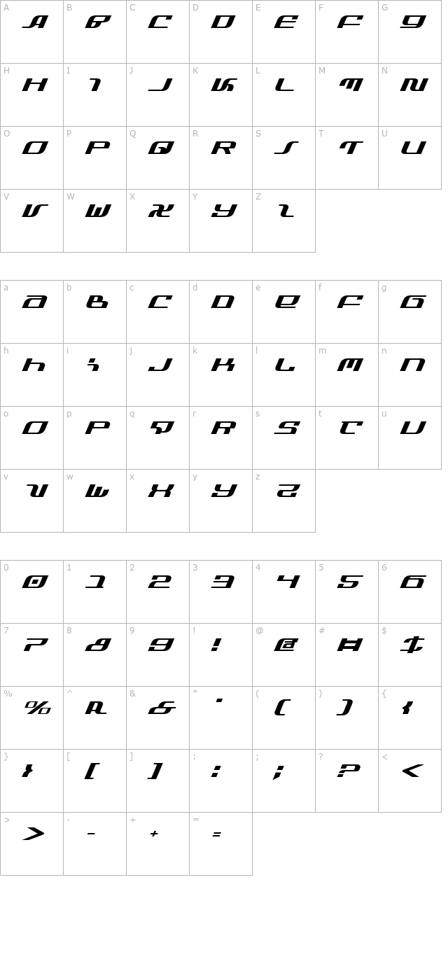 Infinity Formula Expanded Italic character map