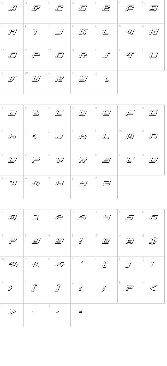 Infinity Formula Shadow Italic character map