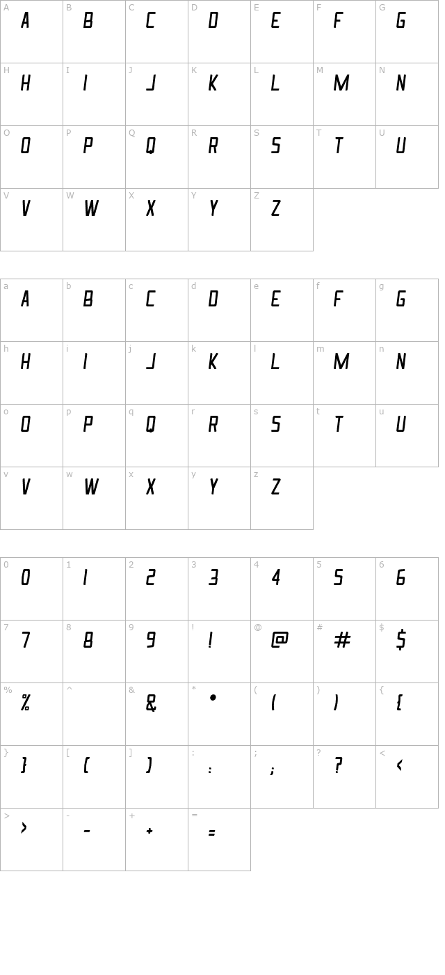 Ingrata Italic character map