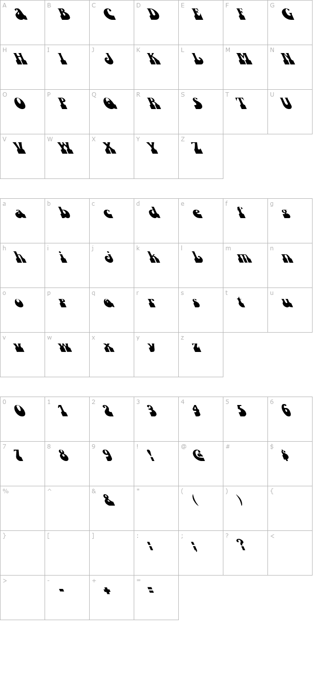 Inkwell Down Left character map