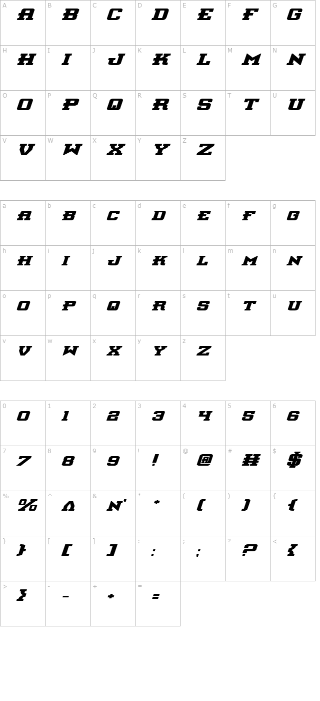 interceptor-bold-expanded-italic character map