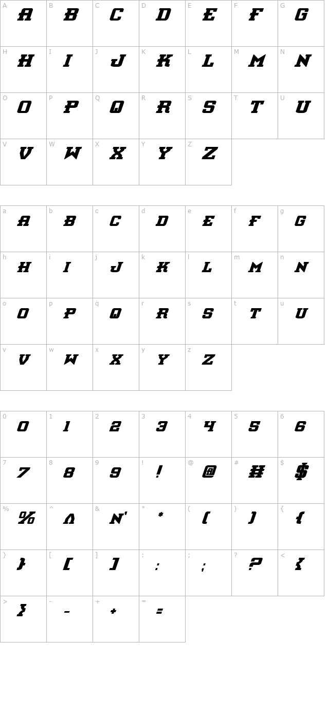 Interceptor Bold Italic character map