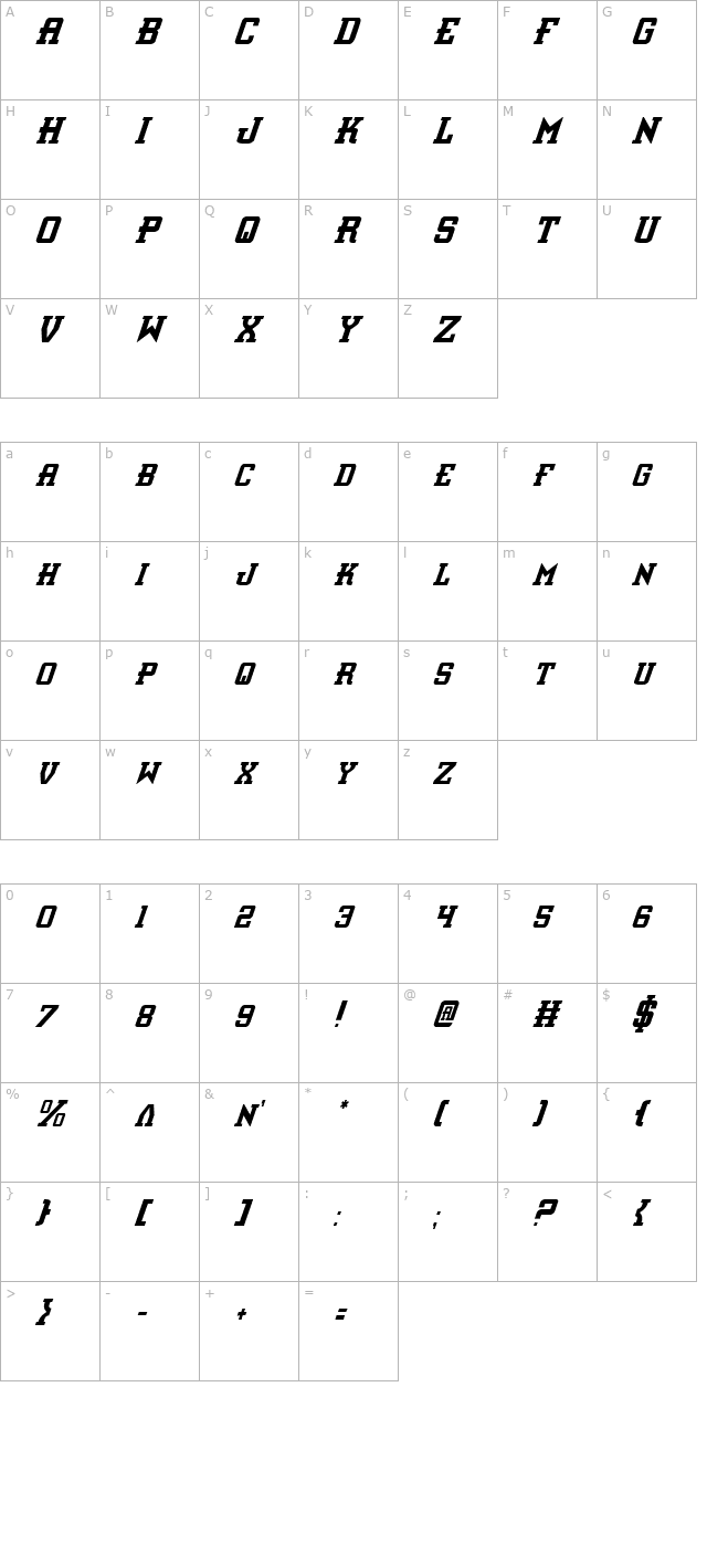 interceptor-condensed-italic character map