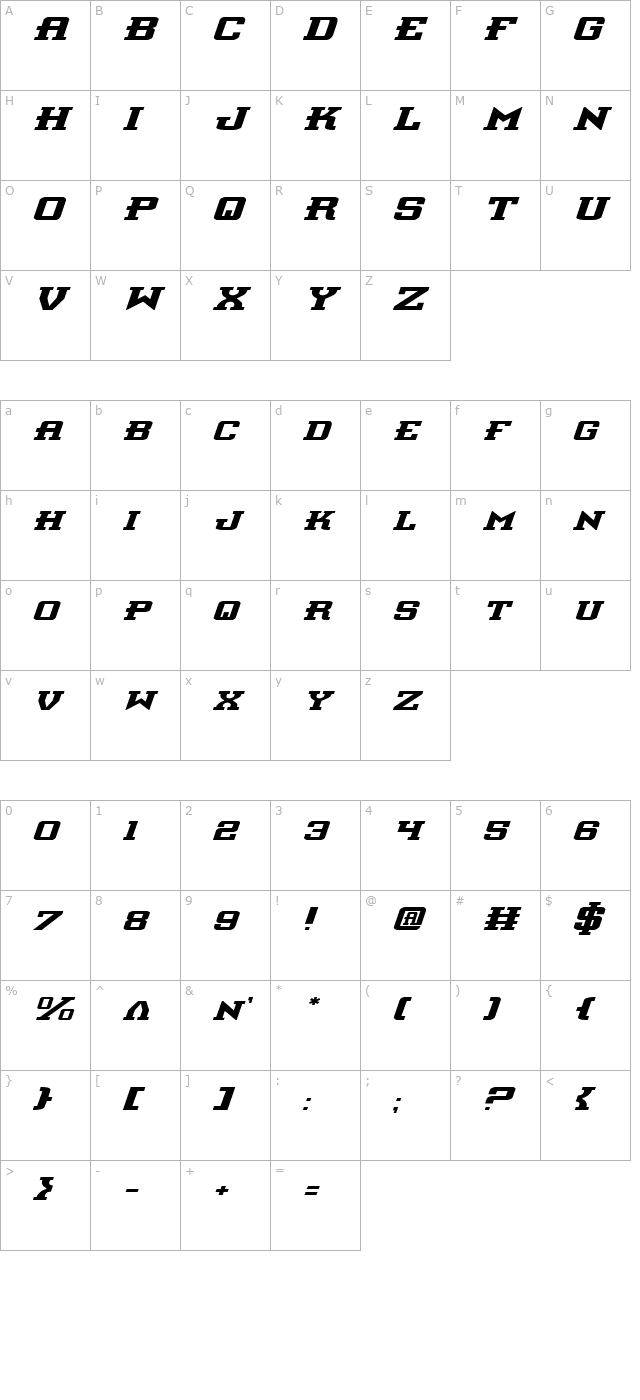 Interceptor Expanded Italic character map