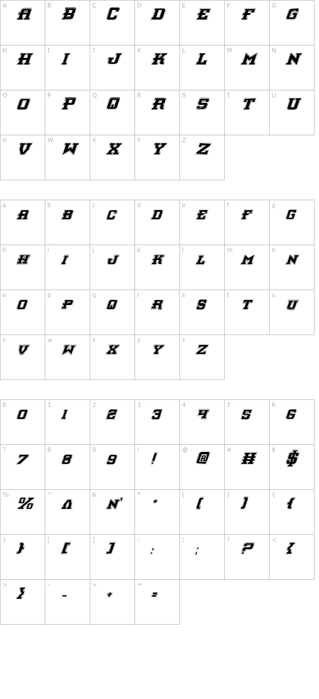 Interceptor Pro Italic character map