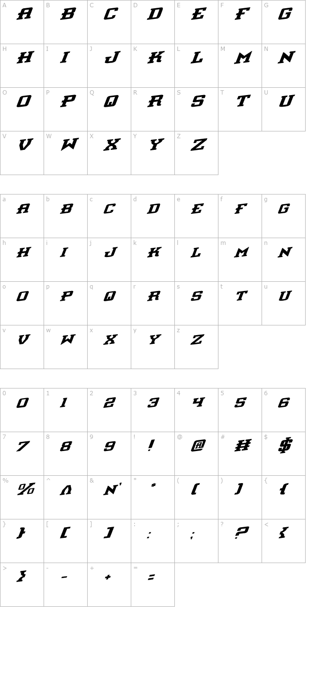 Interceptor Rotalic character map