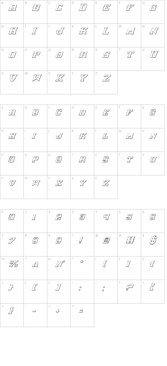 Interceptor Shadow Italic character map