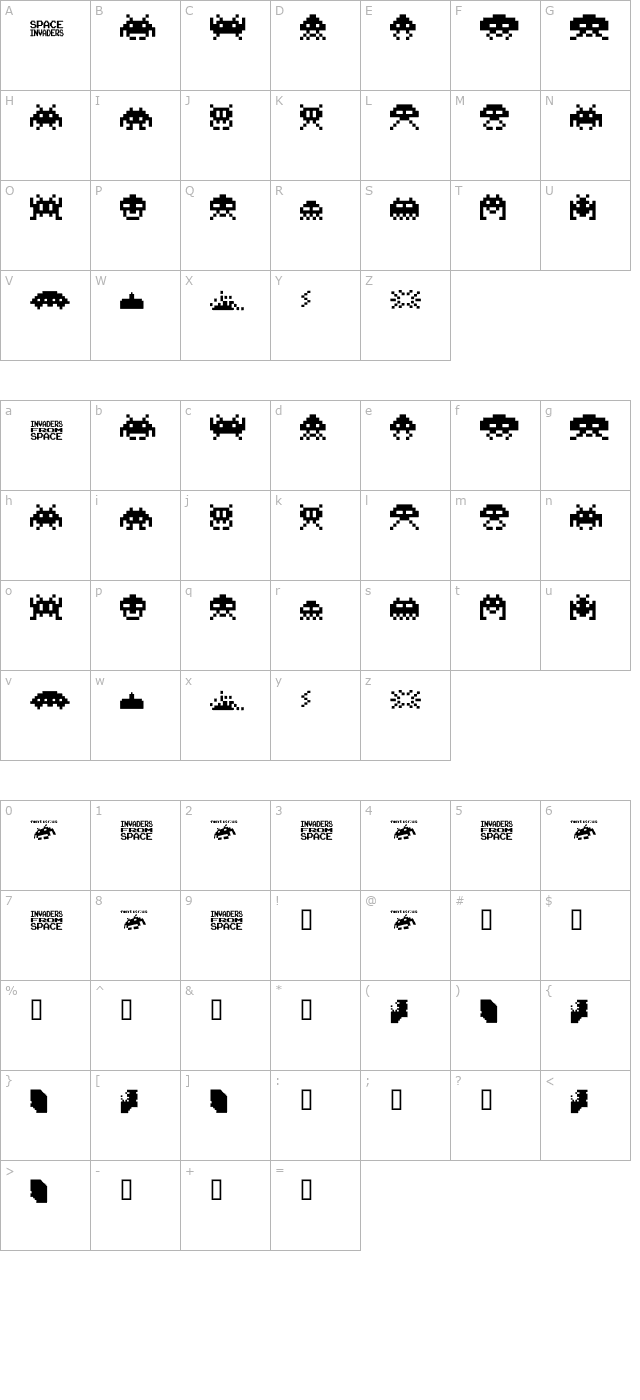 invaders-from-space character map