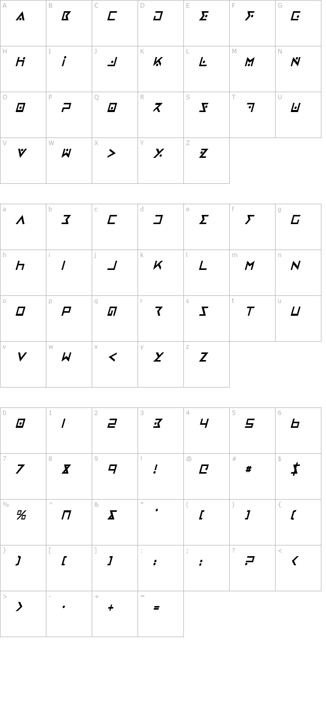 iron-cobra-condensed-italic character map