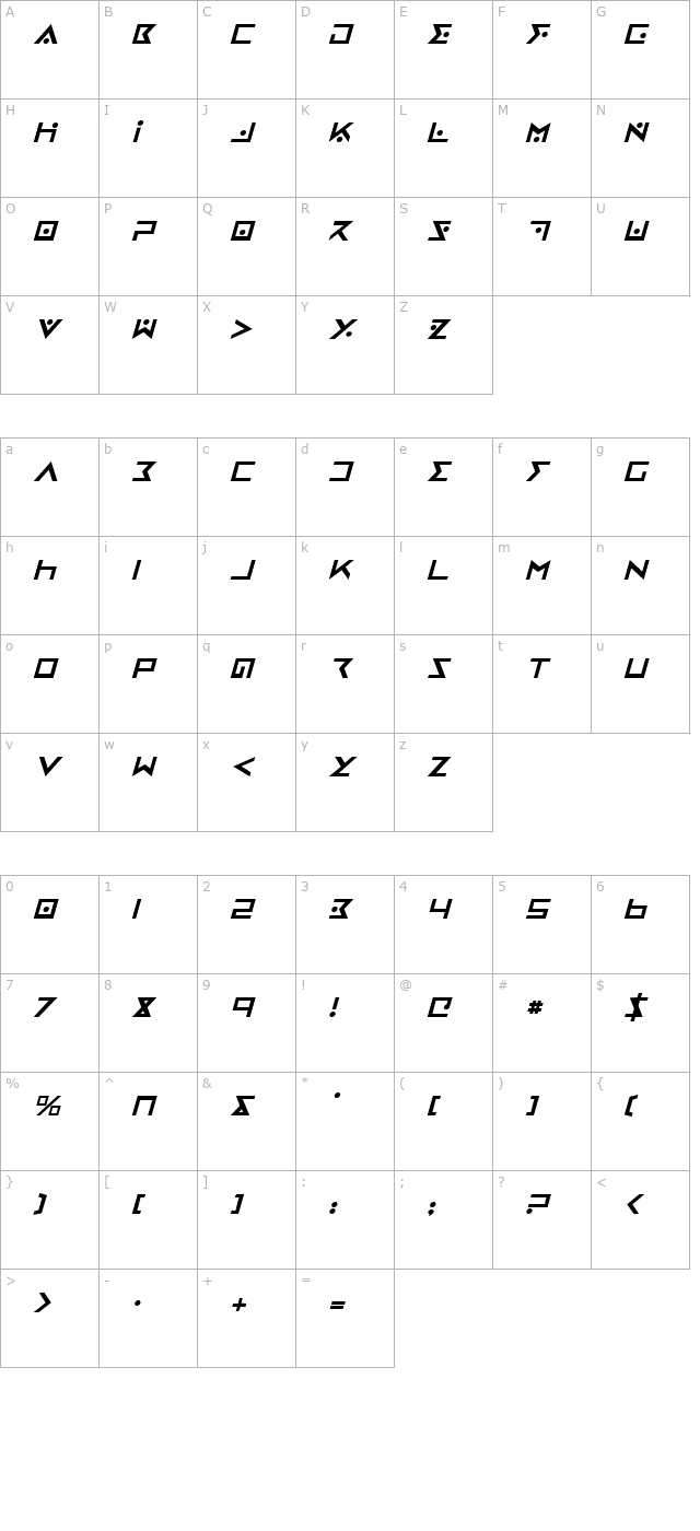 iron-cobra-italic character map