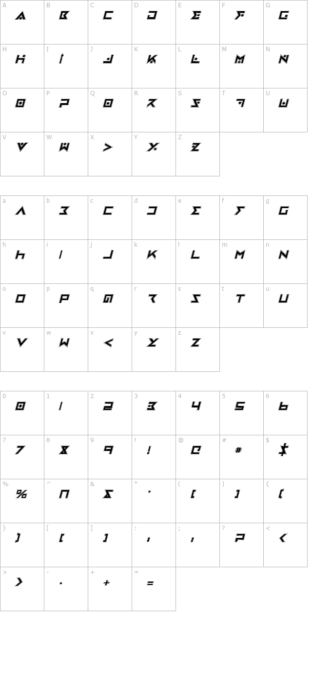 Iron Cobra Pro Italic character map