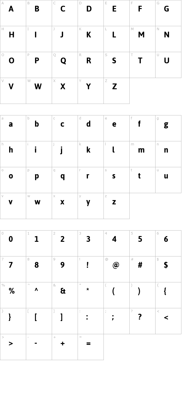 Jaldi Bold character map