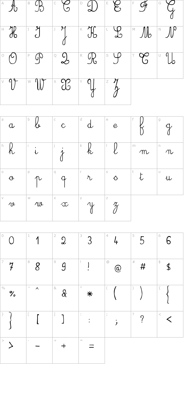 jb-cursive character map