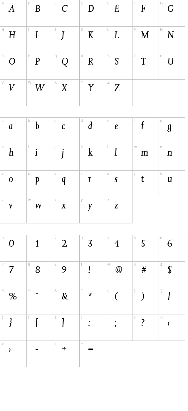 JessicaBecker Italic character map