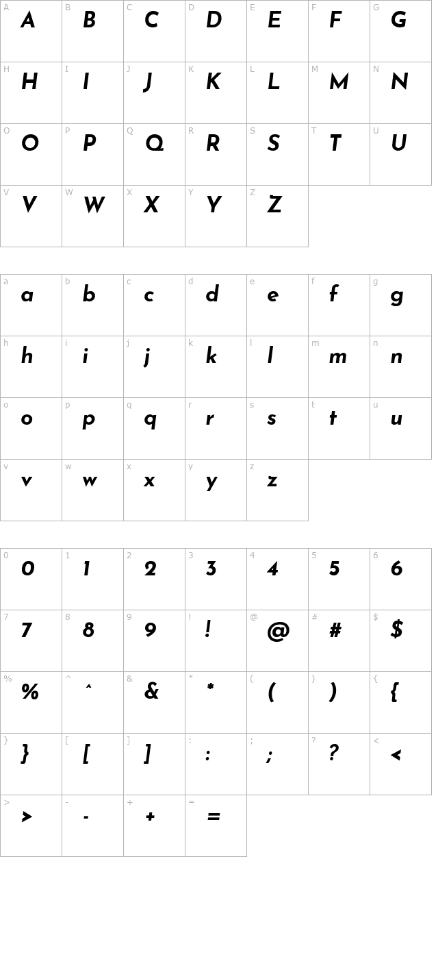 Josefin Sans Bold Italic character map