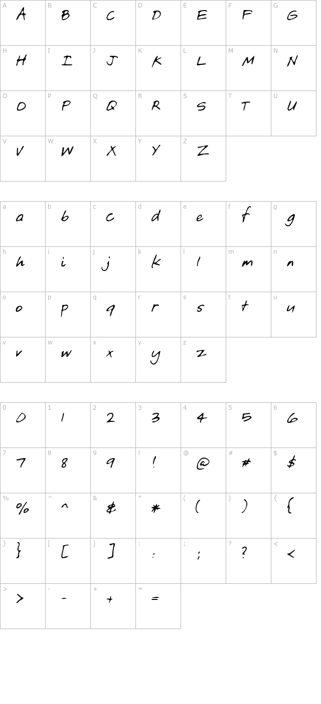 joshshand-regular character map