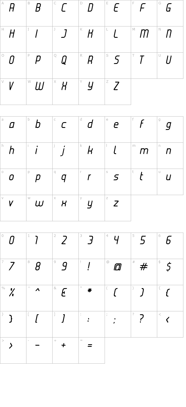 JUICE Italic Italic character map