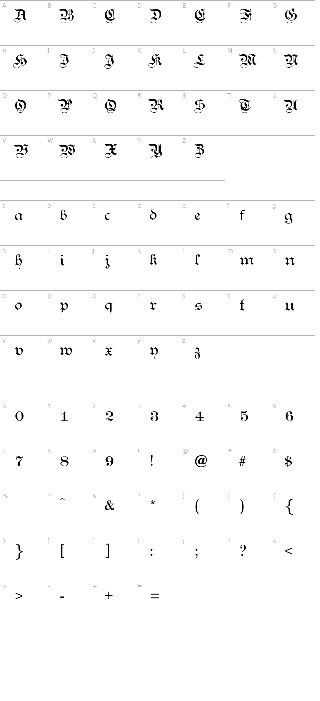 KanzleiLight-Normal OTF character map