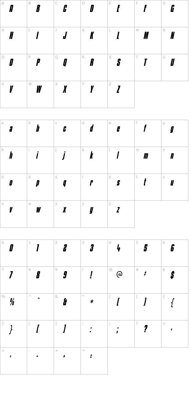 Kenyan Coffee Bold Italic character map