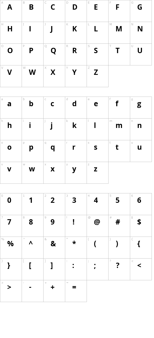 Khula Bold character map