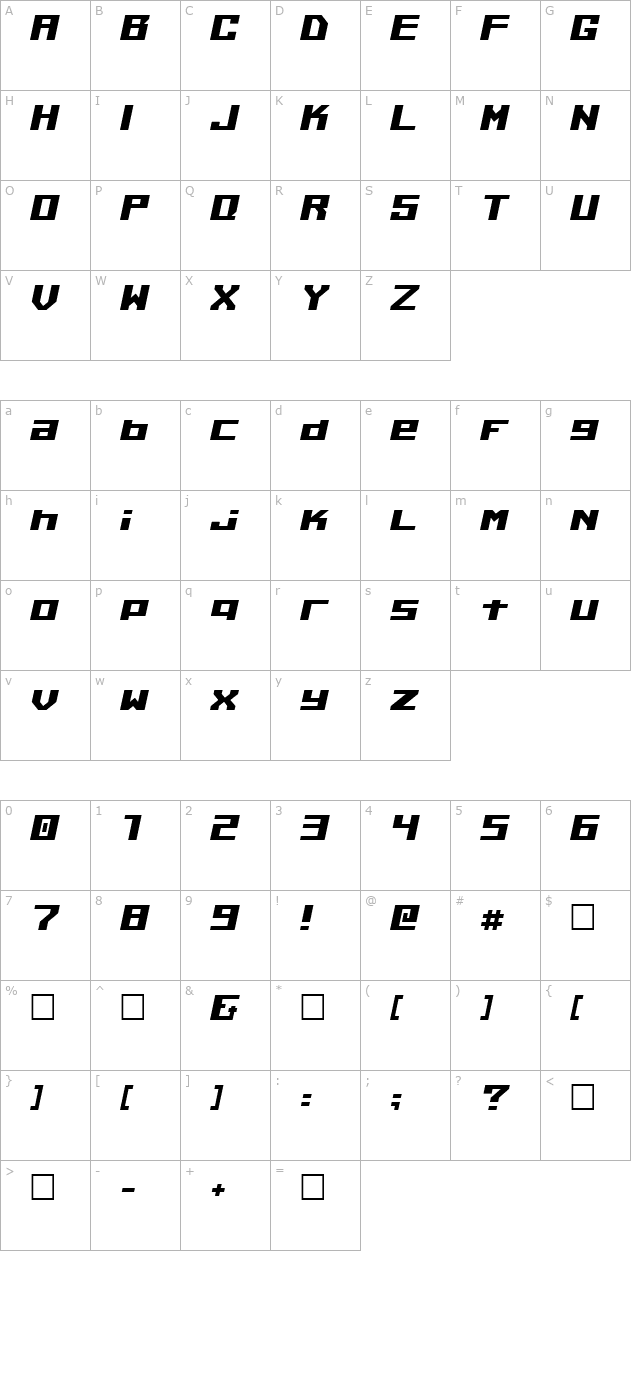 kiloton-v10-italic character map