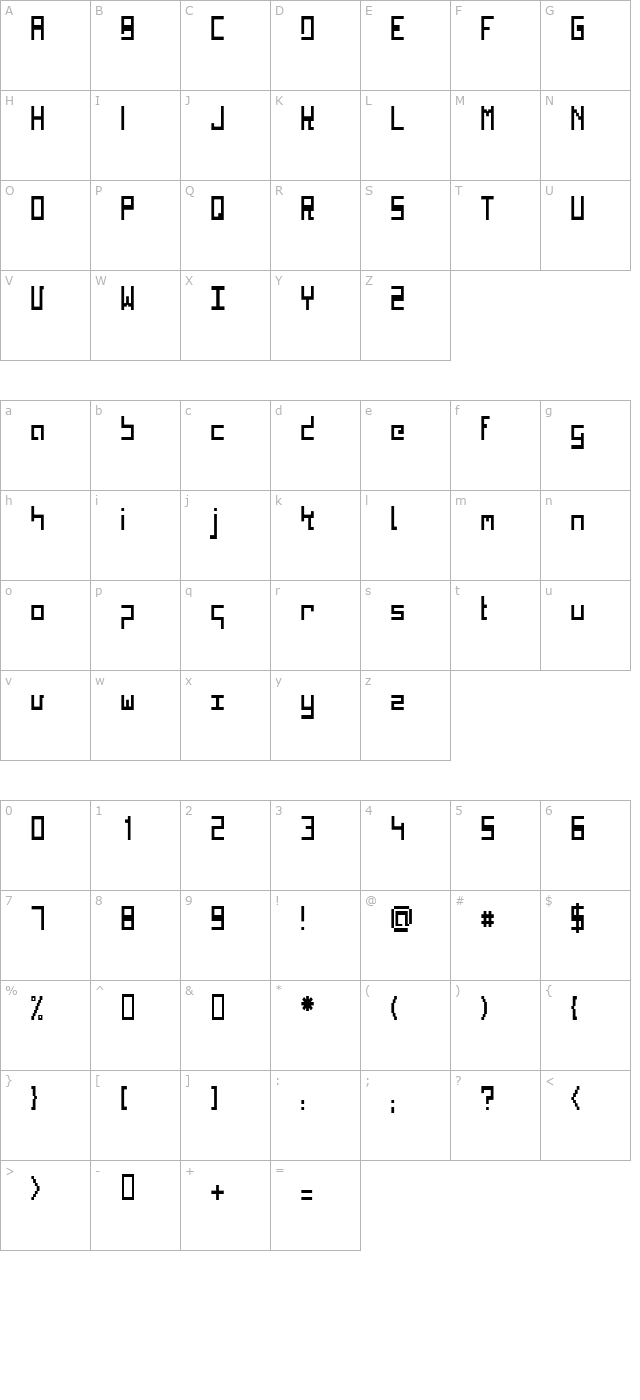 Kinkub flat Condensed character map