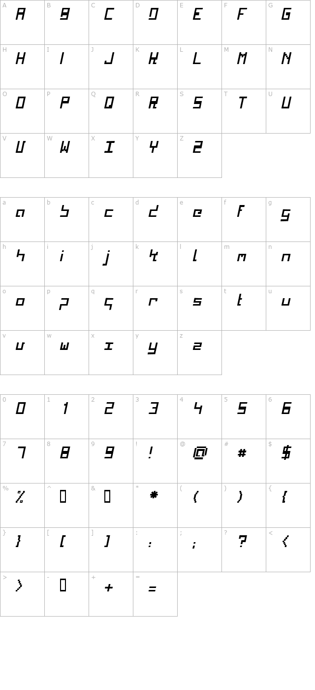 kinkub-flat-italic character map