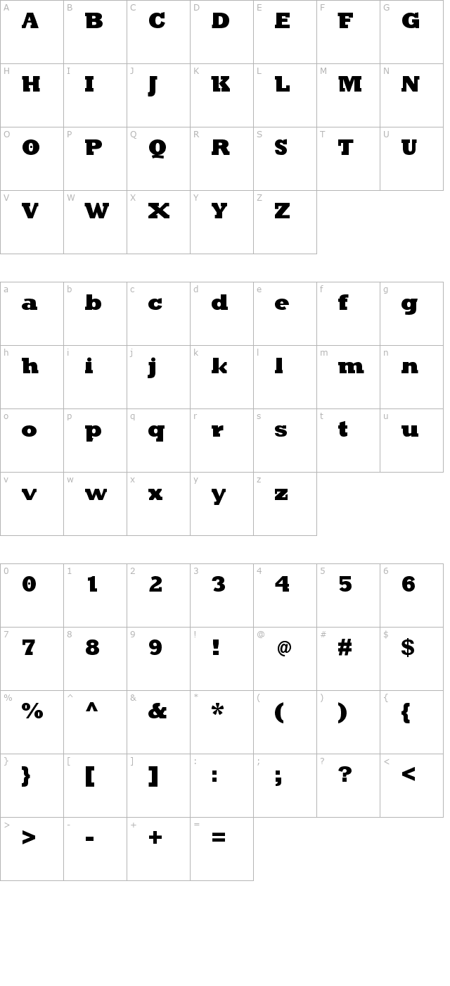 KleinSlabserifBlaxX character map