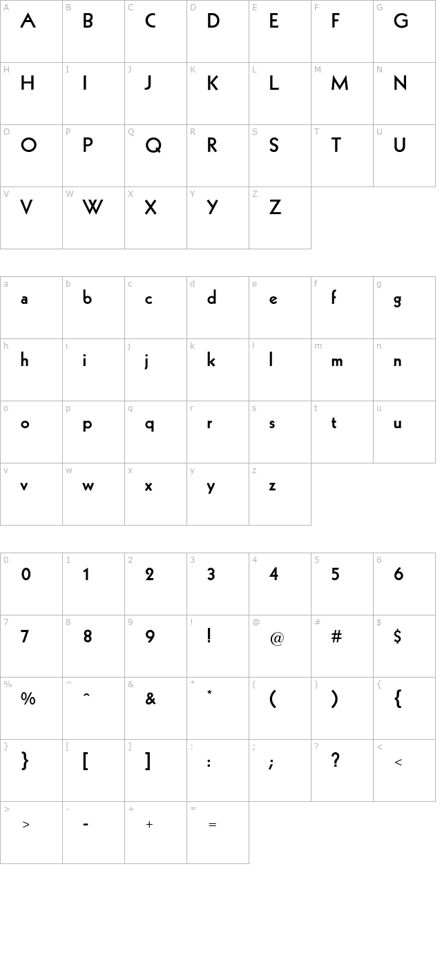 Koch plain OTF character map