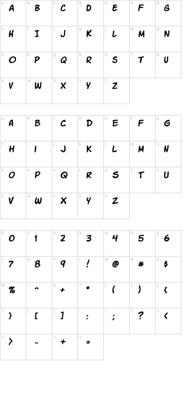 komika-slick character map