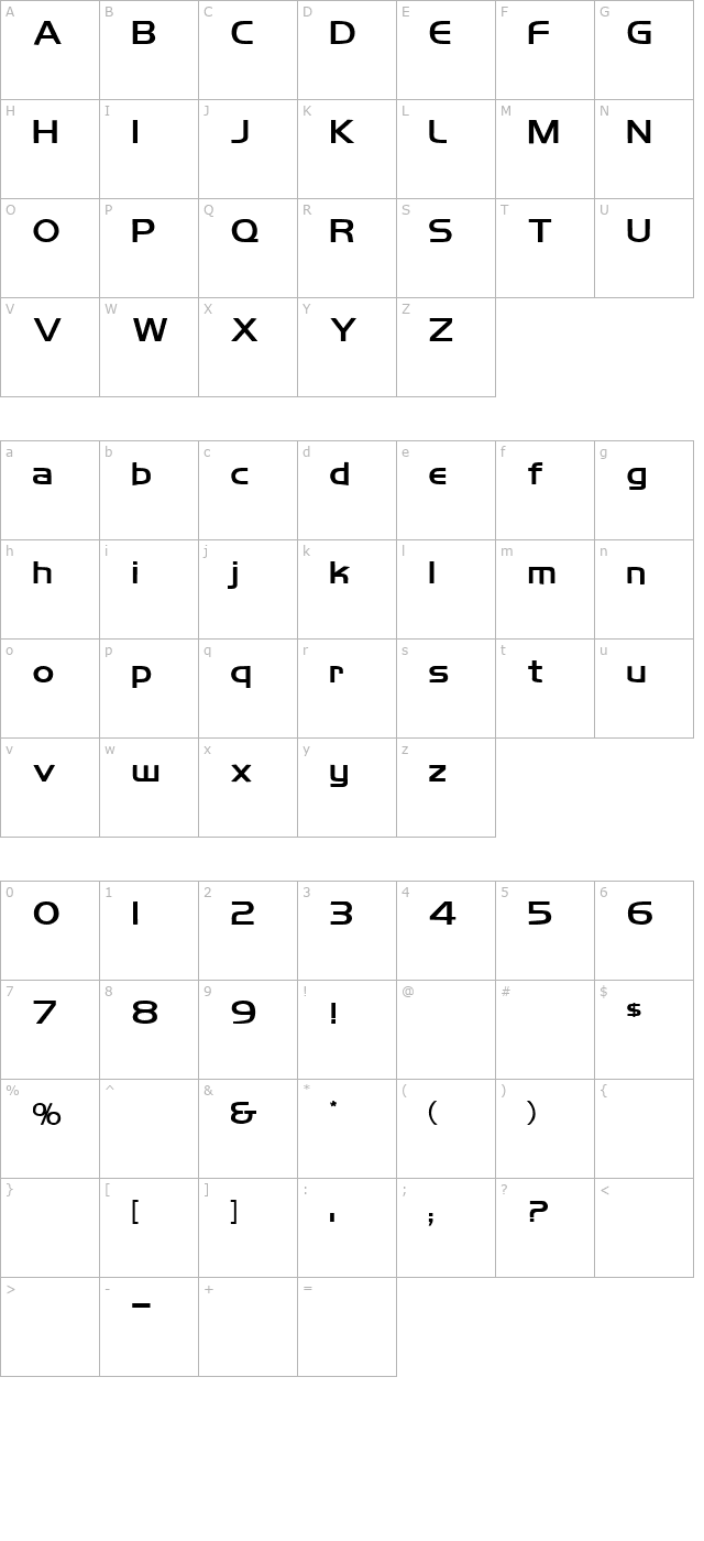 Koshgarian Bold character map