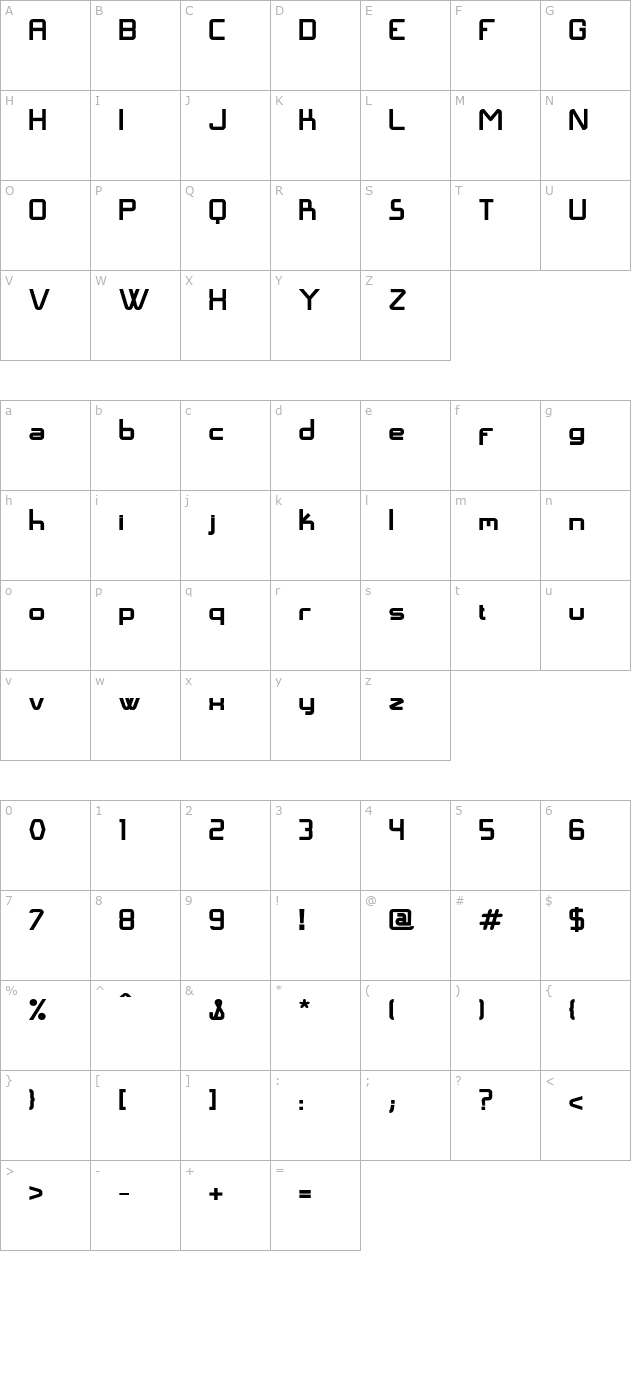 Langó Bold character map