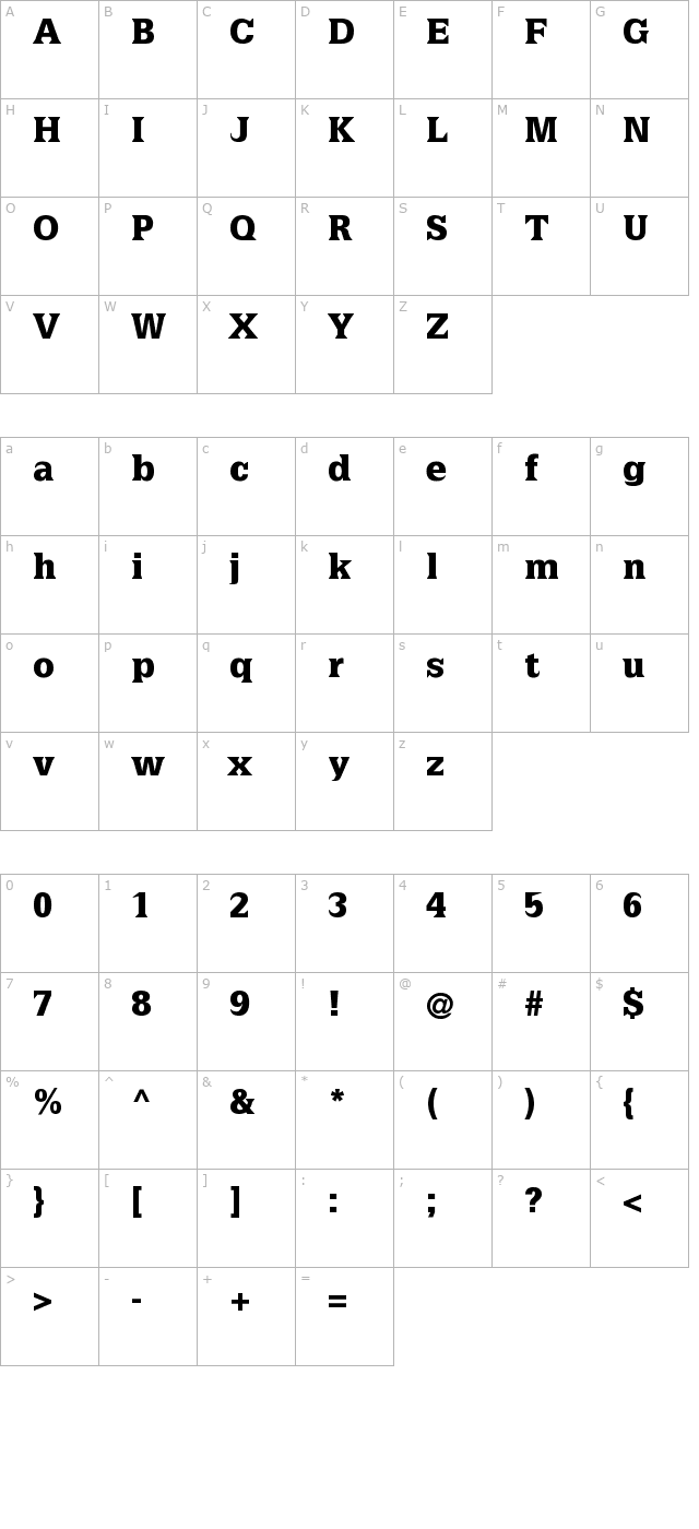 latiniablack character map