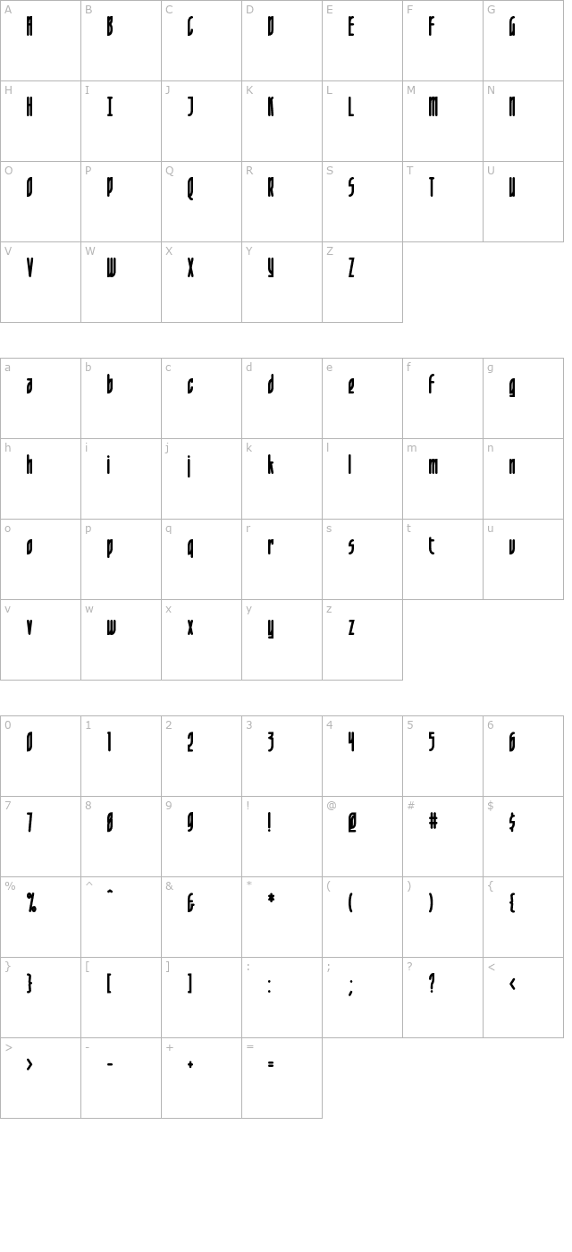 LeafletBold OTF character map