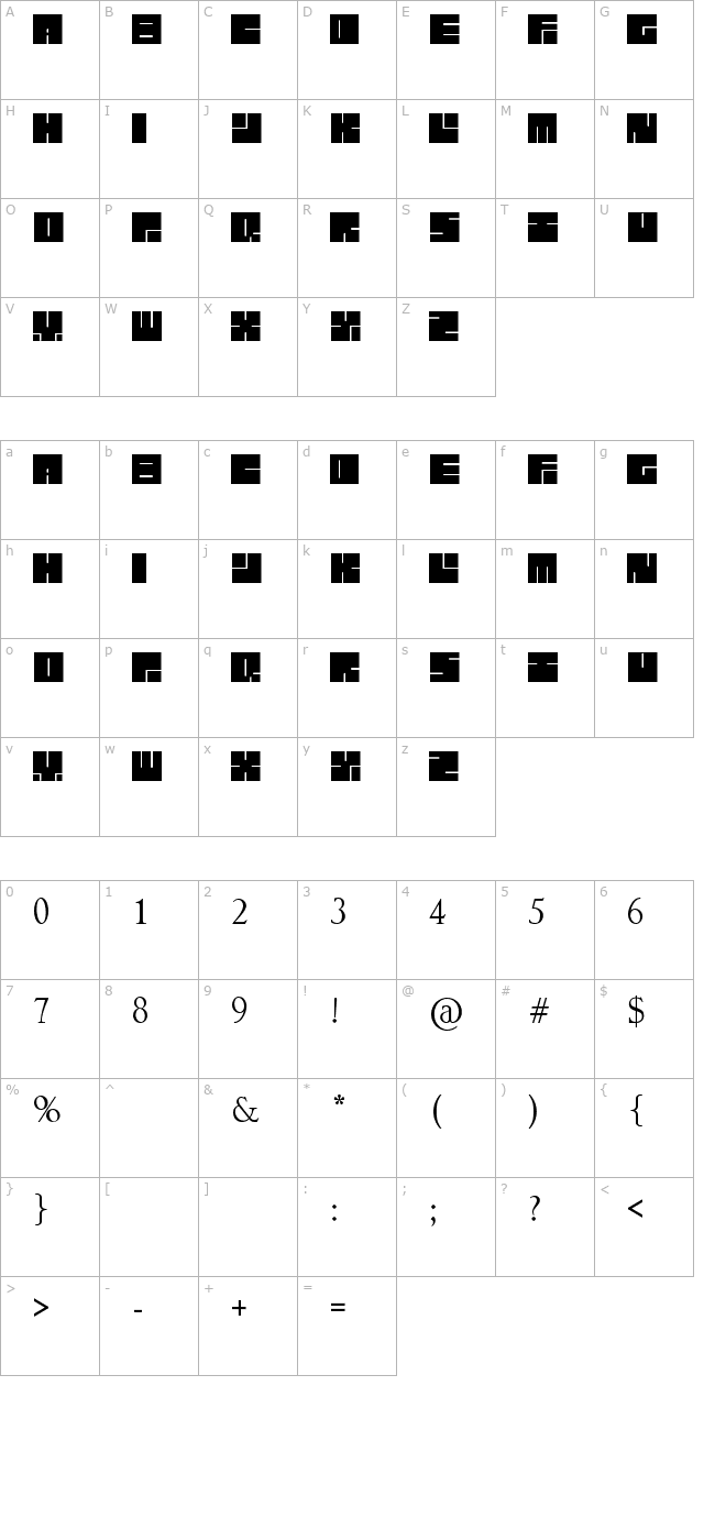 Lettres Carrées character map