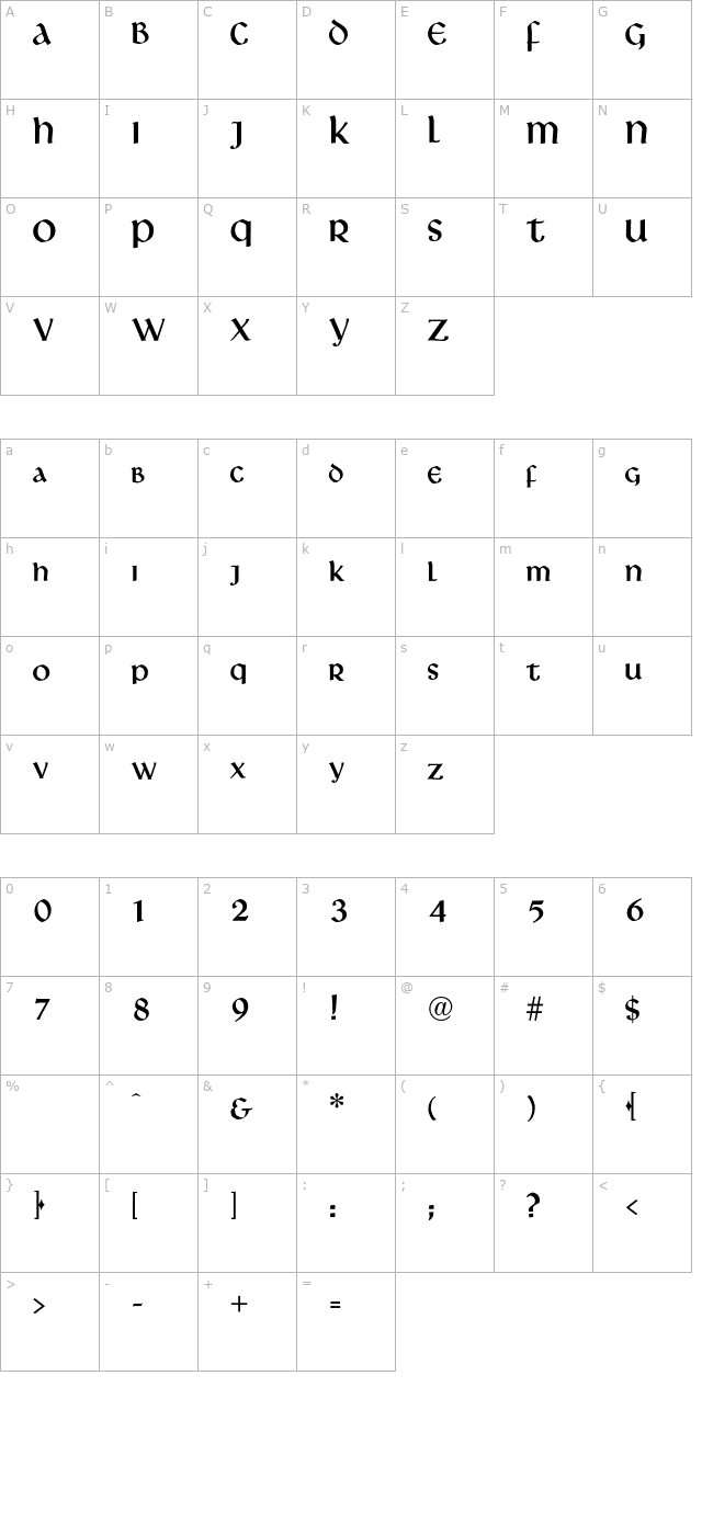 Libra-Normal OTF character map