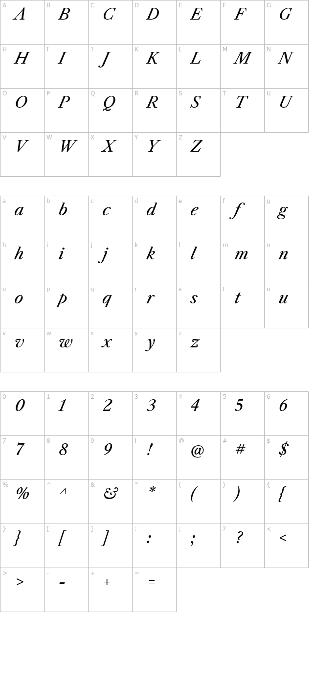 libre-caslon-text-italic character map