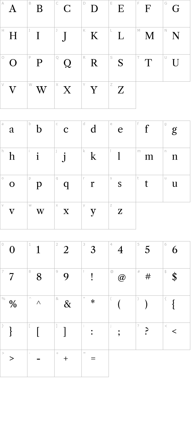 libre-caslon-text character map