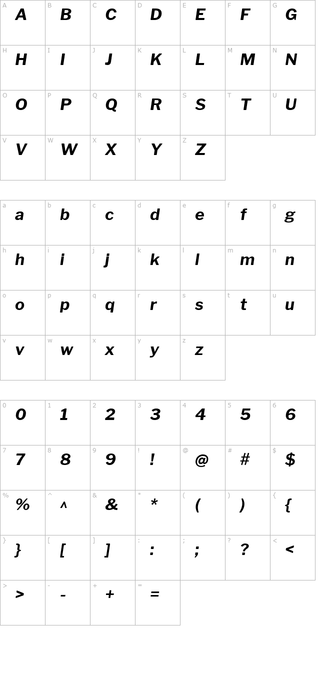 Libre Franklin Bold Italic character map