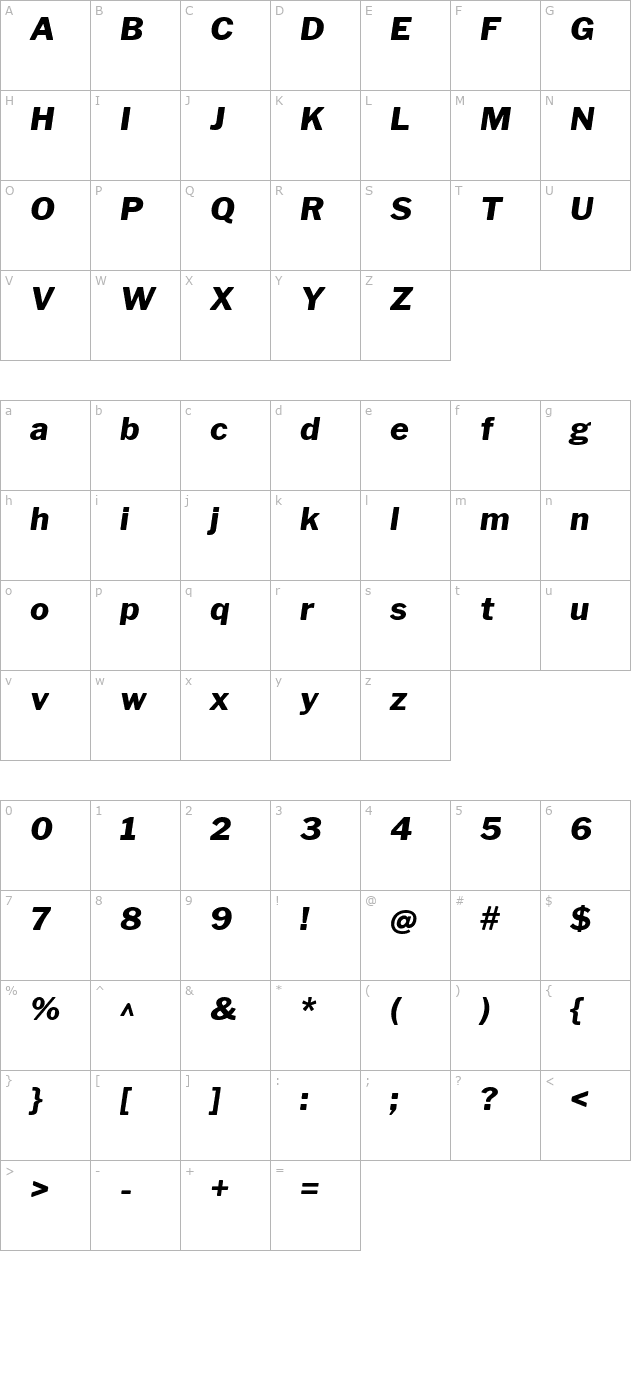 Libre Franklin ExtraBold Italic character map