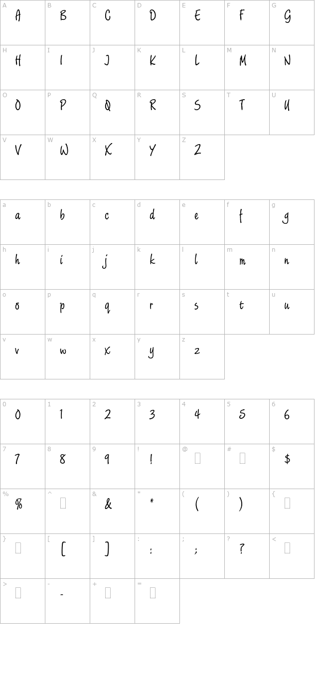 limehousescriptplain-otf character map