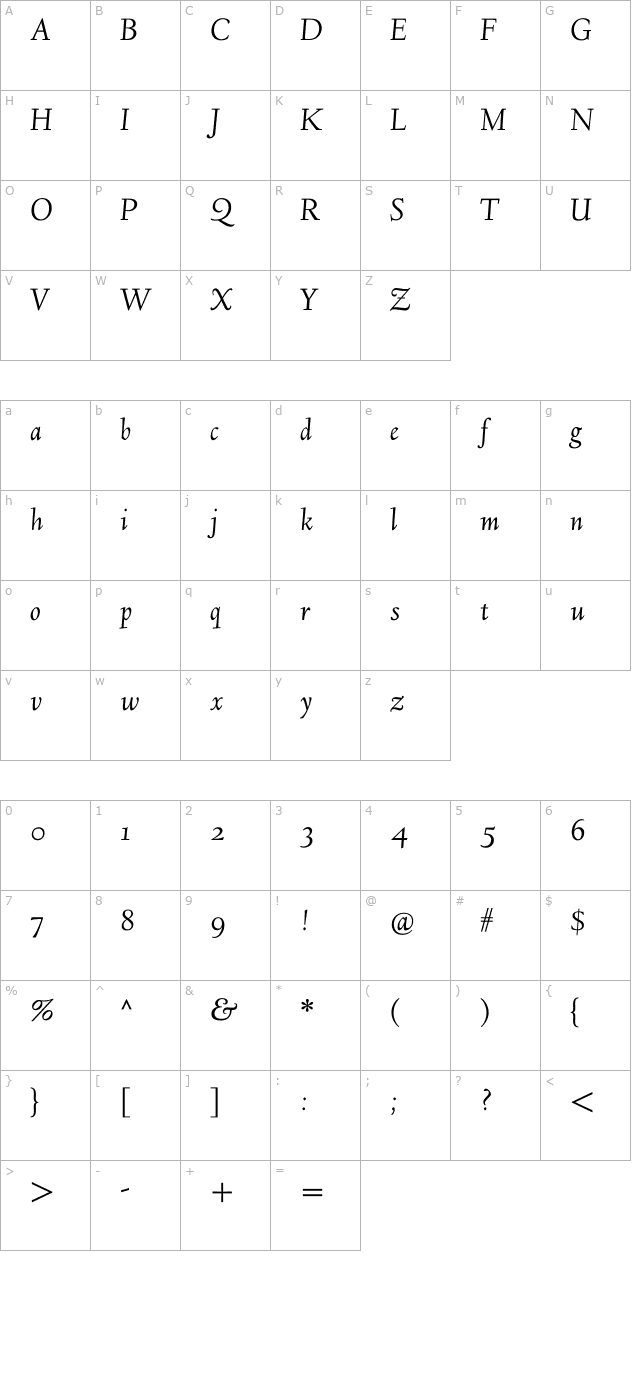 linden-hill-italic character map