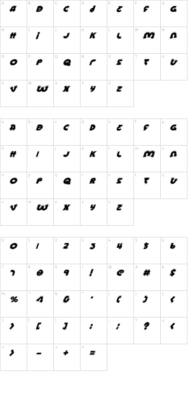 Lionel Academy Italic character map