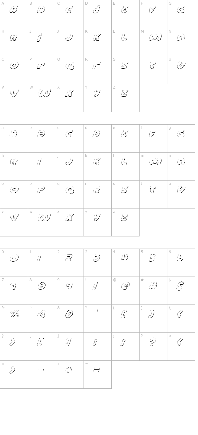 lionel-shadow-italic character map