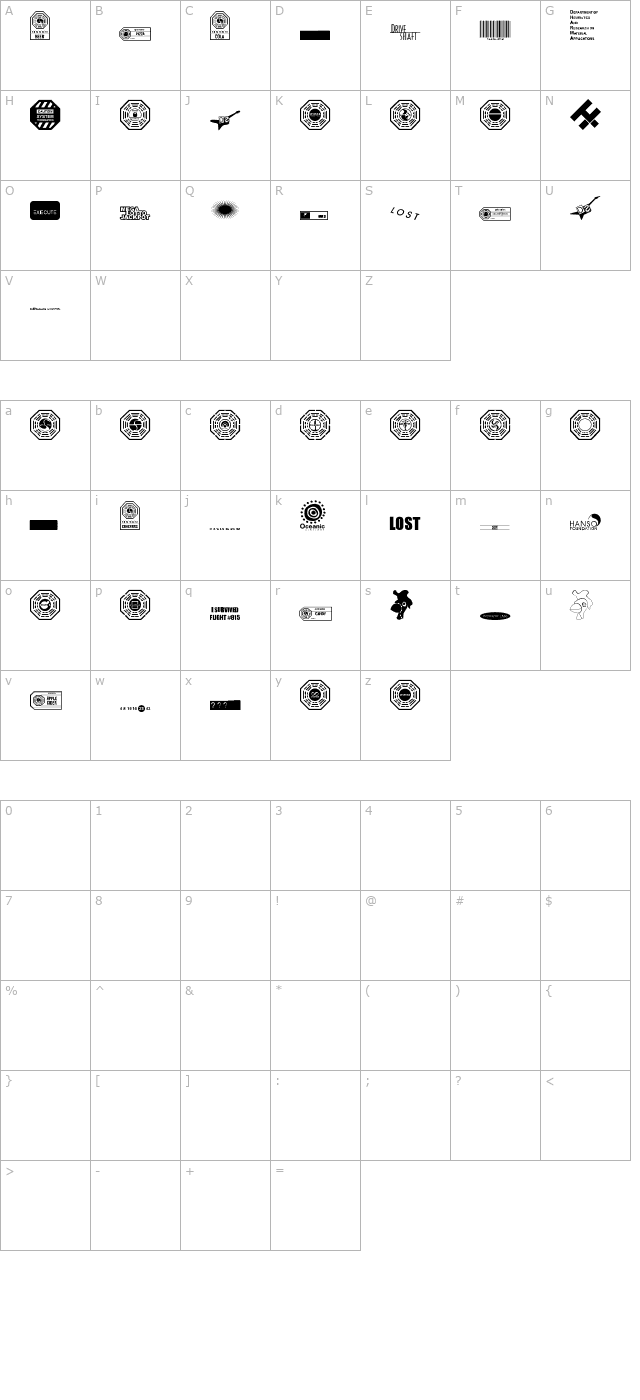 Lost Font character map